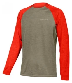 Maillot De Manga Larga Endura SingleTrack Marrón Champiñón/Rojo
